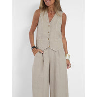 Elena | Elegantes Leinenwesten Set mit Weiter Hose