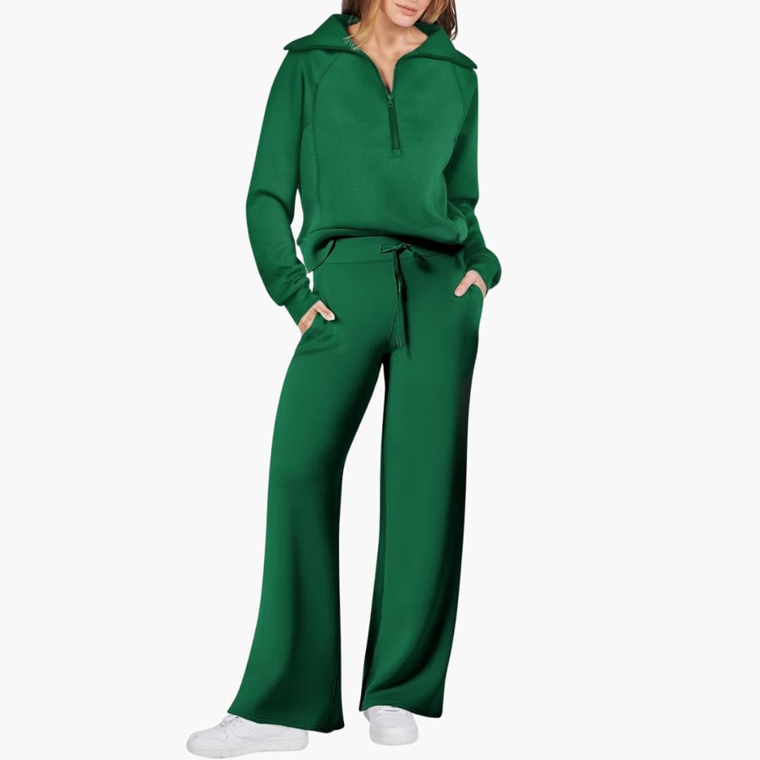 Daphne | Bequemes Loungewear Set Damen – Stilvoller Halbreißverschluss & Weite Hose 10