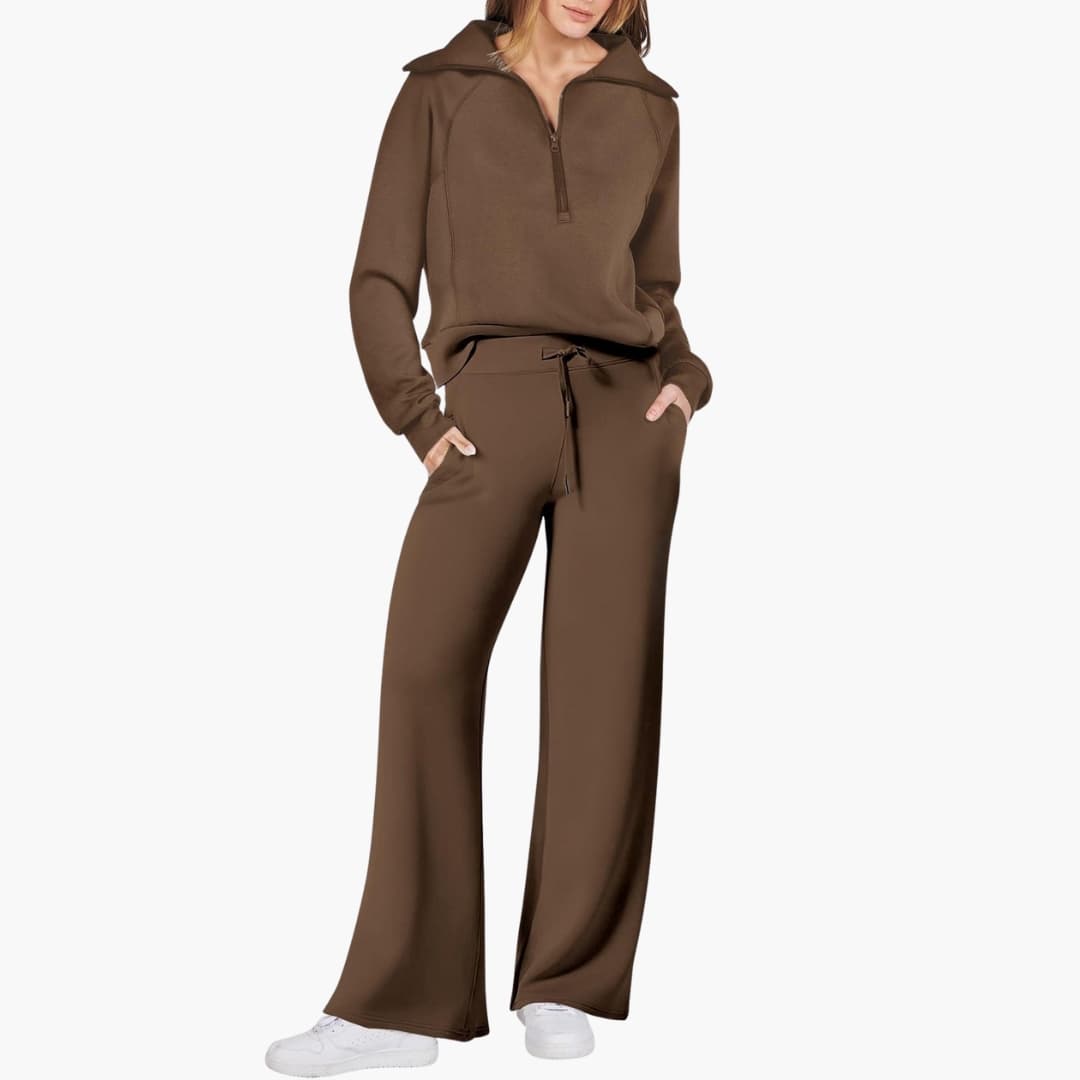 Daphne | Bequemes Loungewear Set Damen – Stilvoller Halbreißverschluss & Weite Hose 11
