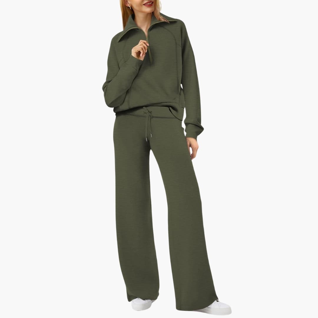 Daphne | Bequemes Loungewear Set Damen – Stilvoller Halbreißverschluss & Weite Hose 12
