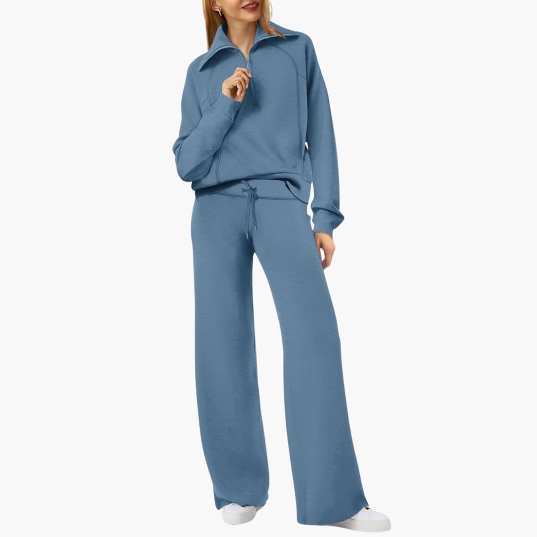 Daphne | Bequemes Loungewear Set Damen – Stilvoller Halbreißverschluss & Weite Hose 14