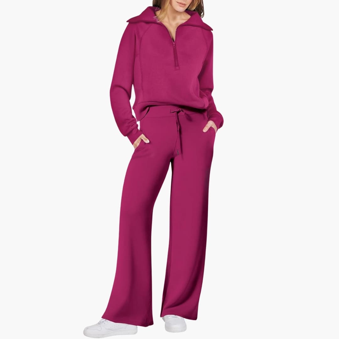 Daphne | Bequemes Loungewear Set Damen – Stilvoller Halbreißverschluss & Weite Hose 15