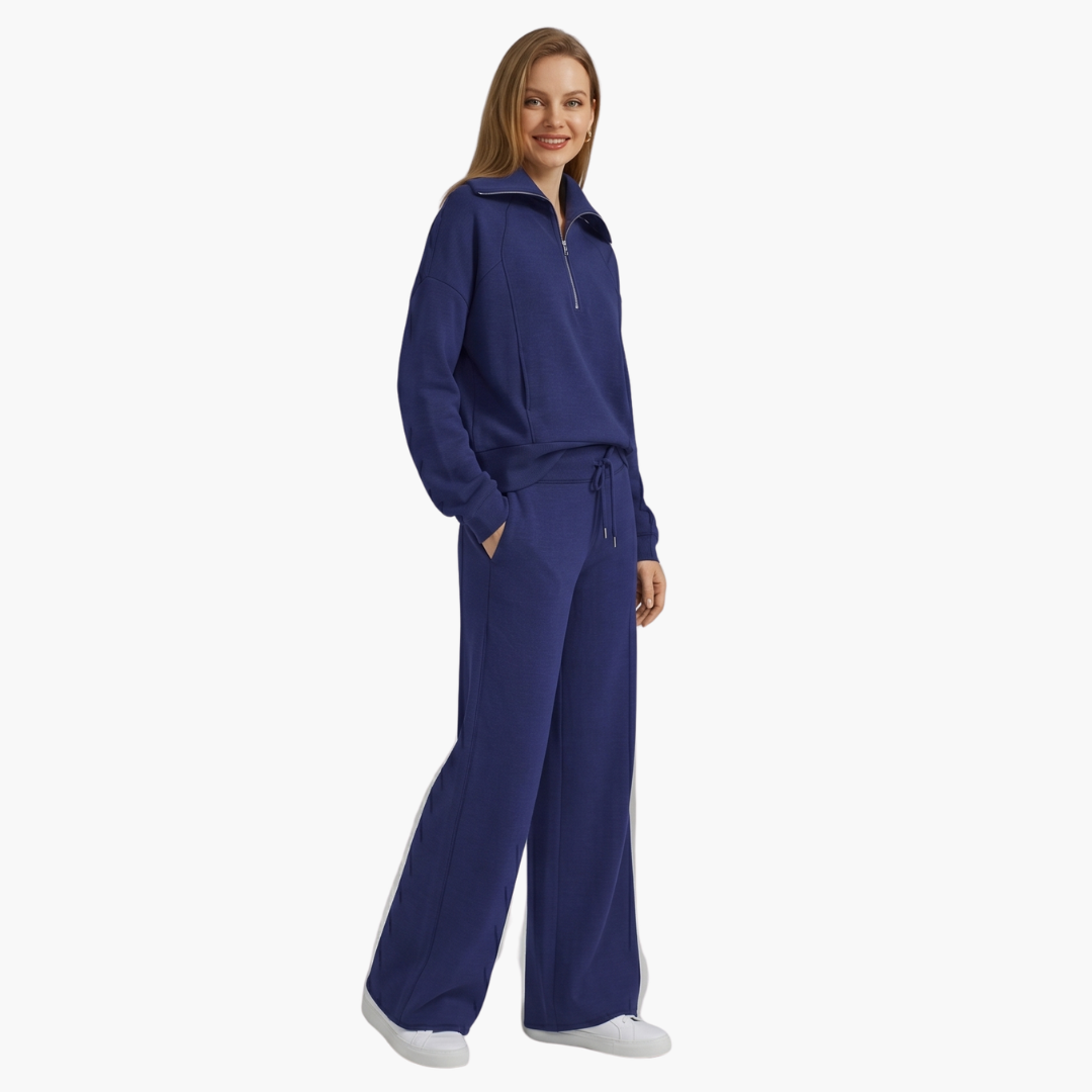 Daphne | Bequemes Loungewear Set Damen – Stilvoller Halbreißverschluss & Weite Hose 3
