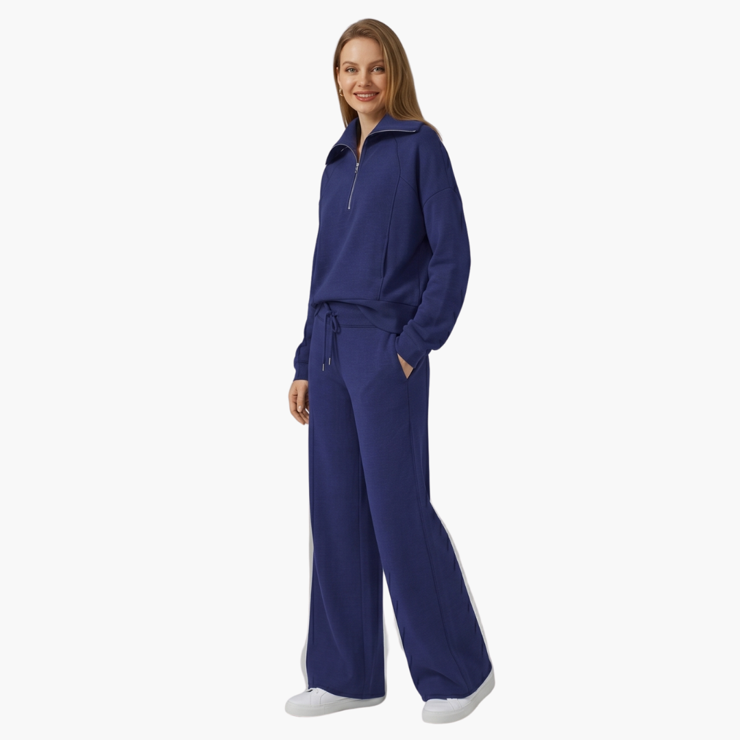Daphne | Bequemes Loungewear Set Damen – Stilvoller Halbreißverschluss & Weite Hose 4