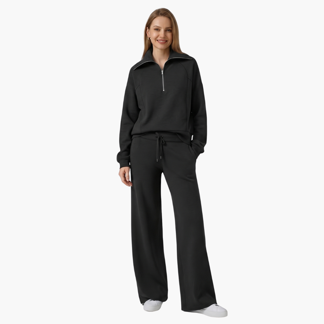 Daphne | Bequemes Loungewear Set Damen – Stilvoller Halbreißverschluss & Weite Hose 6