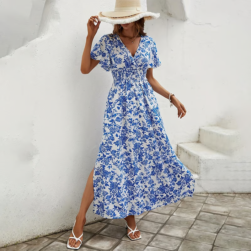 Delilah | Elegantes, Florales Damen-Maxikleid mit V-Ausschnitt 0