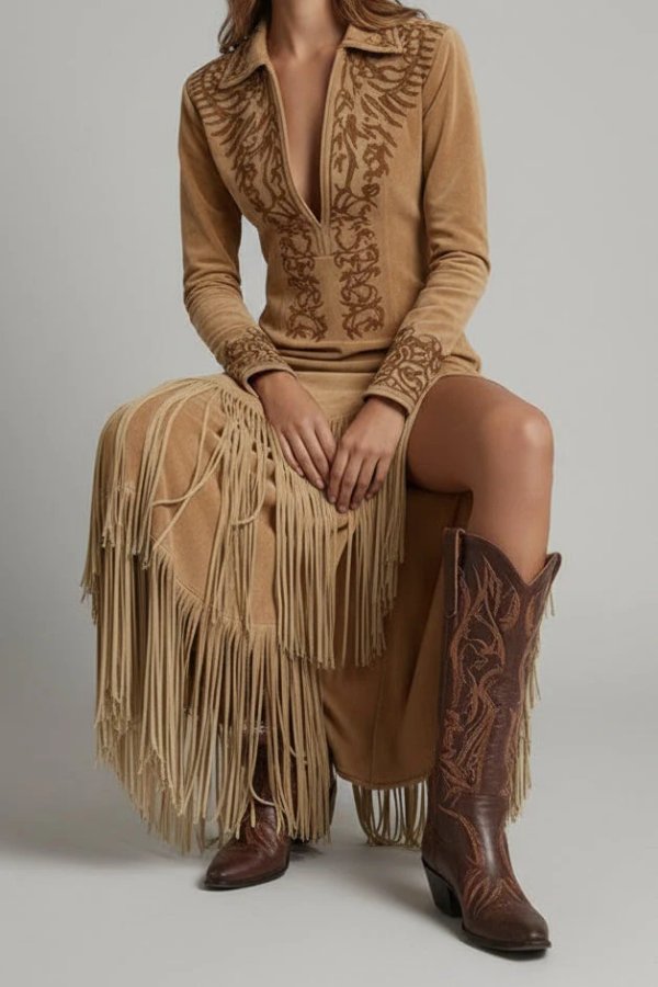 Elena | Elegantes Fransen-Maxikleid im Western-Stil 2