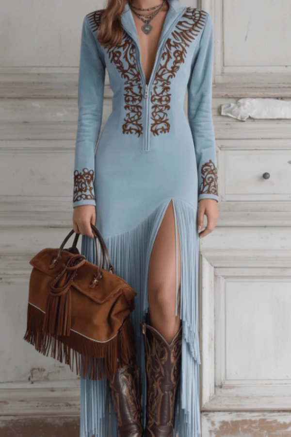 Elena | Elegantes Fransen-Maxikleid im Western-Stil 4