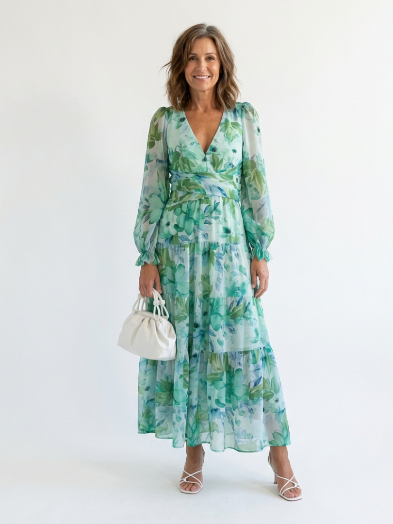 Elysia | Elegantes Maxikleid Langarm mit Botanischem Blumendruck für den Sommer 0