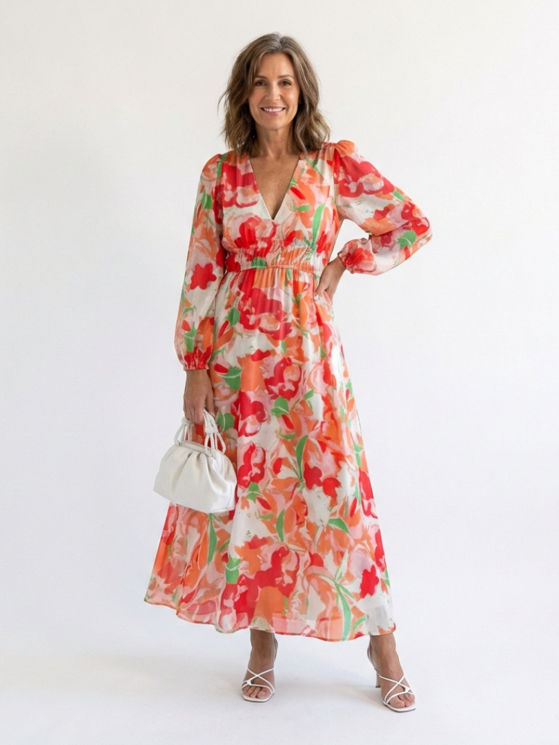 Elysia | Elegantes Maxikleid Langarm mit Botanischem Blumendruck für den Sommer 4