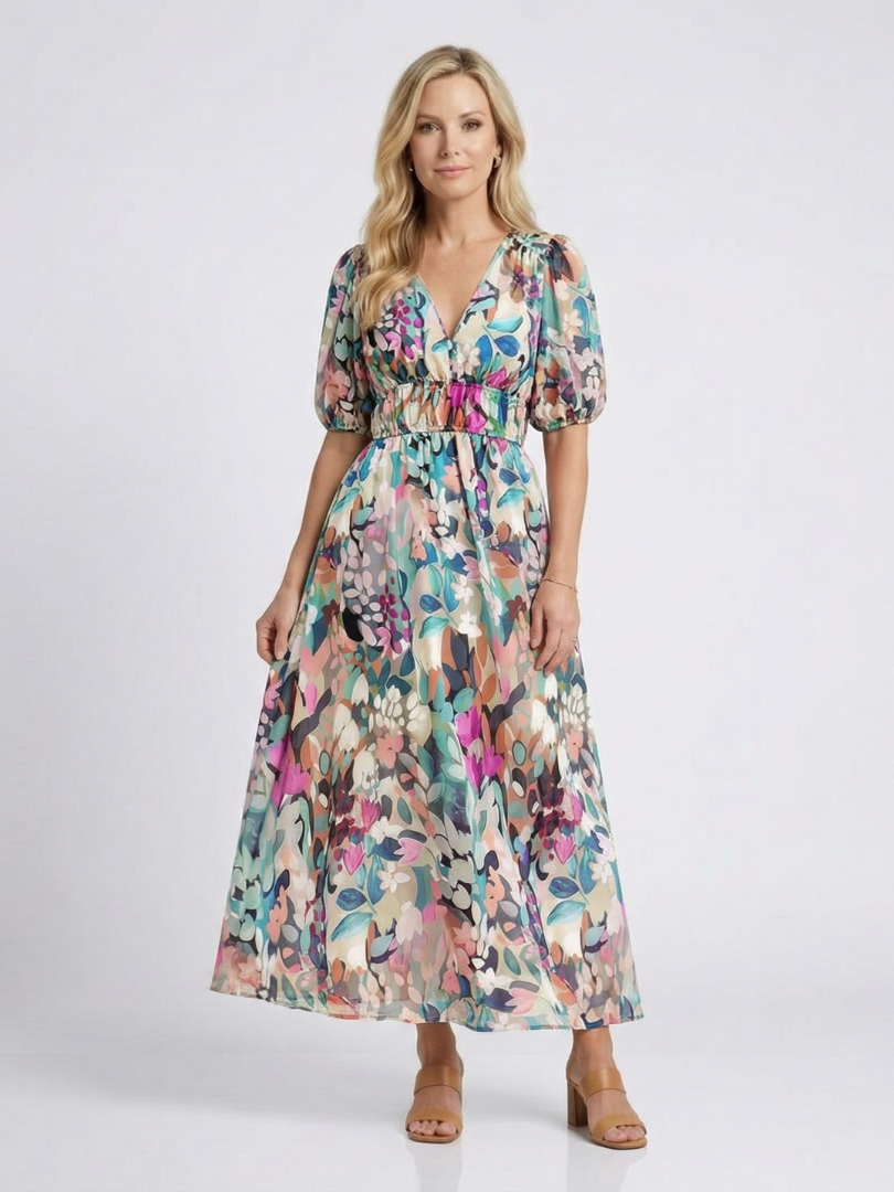 Elysia | Elegantes, Florales V-Ausschnitt Damenkleid – Perfekt für Hochzeitsgast & Festliche Anlässe 0