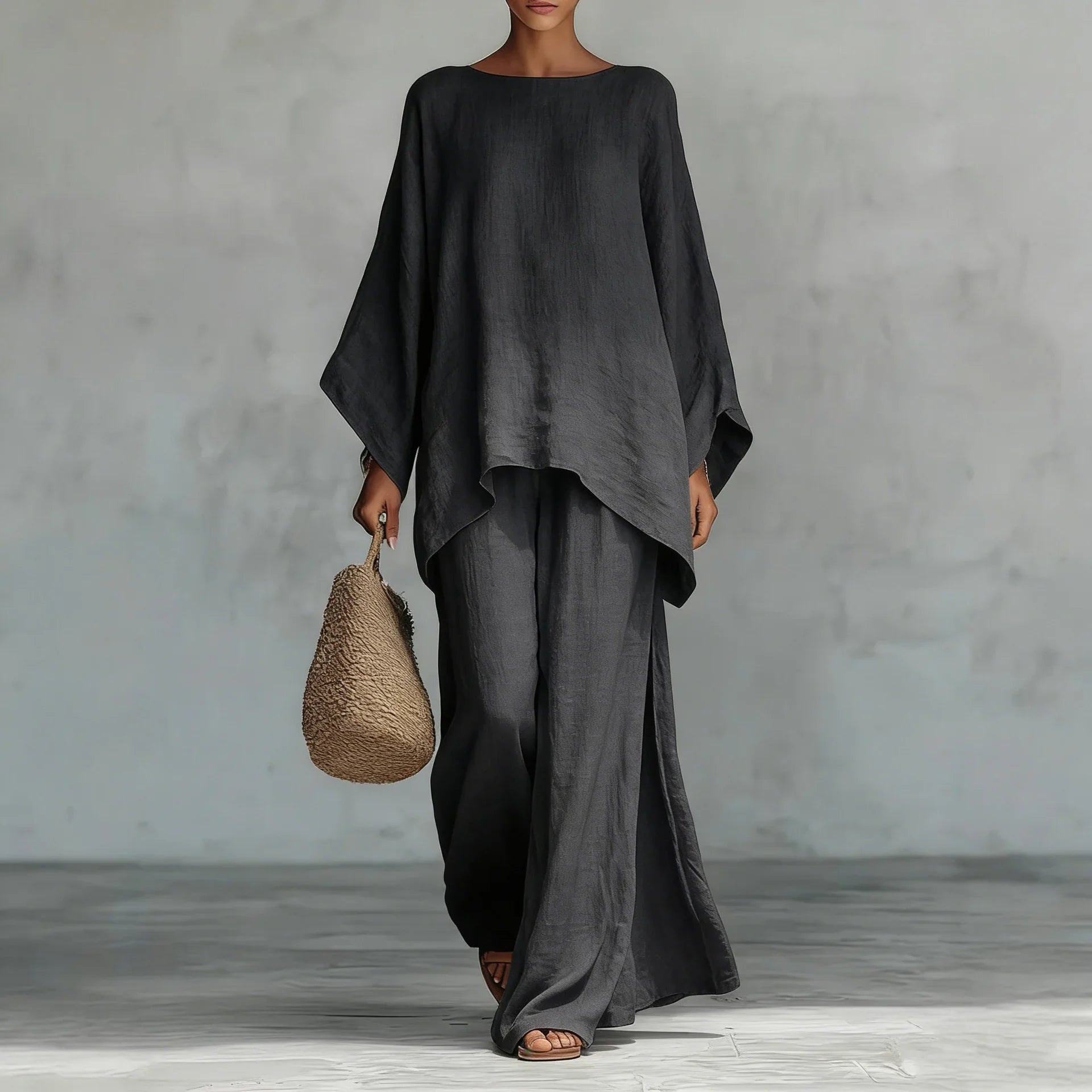 Evangeline | Elegantes, Atmungsaktives Damen Set mit Asymmetrischem Oberteil & Weitem Bein 2