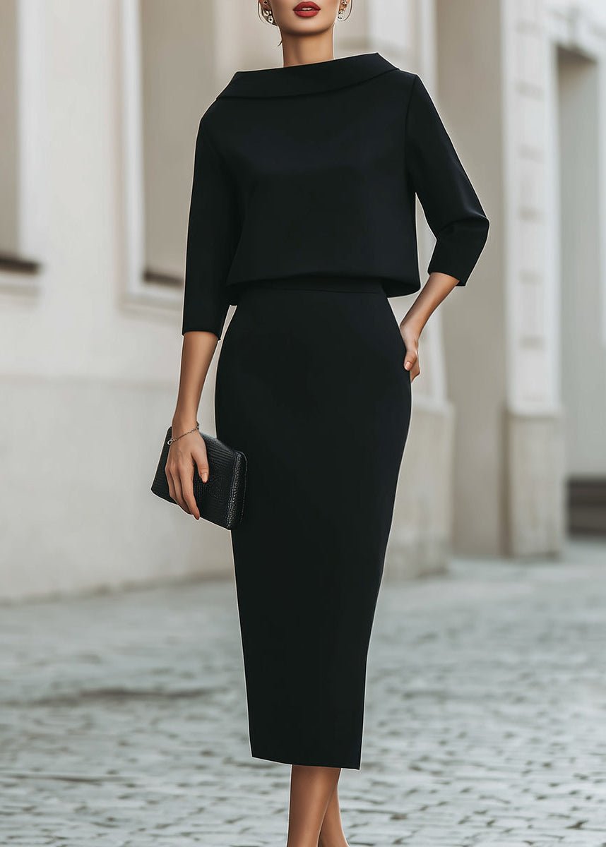 Evelyn | Elegantes Twin Set Damen – U-Boot-Ausschnitt & Midirock aus Crêpe 0