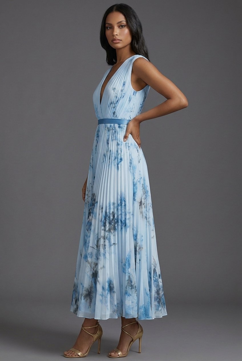 Evelyn | Elegantes plissiertes Midikleid mit Blumenmuster 4