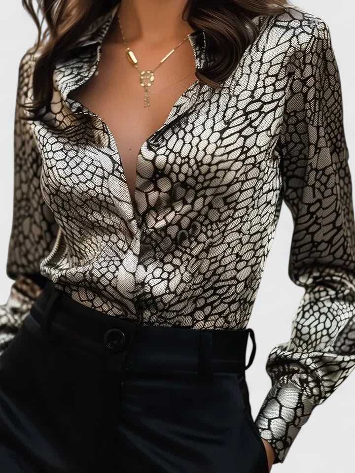 Fleur | Elegante Langärmlige Damenbluse mit Leopardenmuster – Stilvolle Bluse für Büro und Abendveranstaltung 2