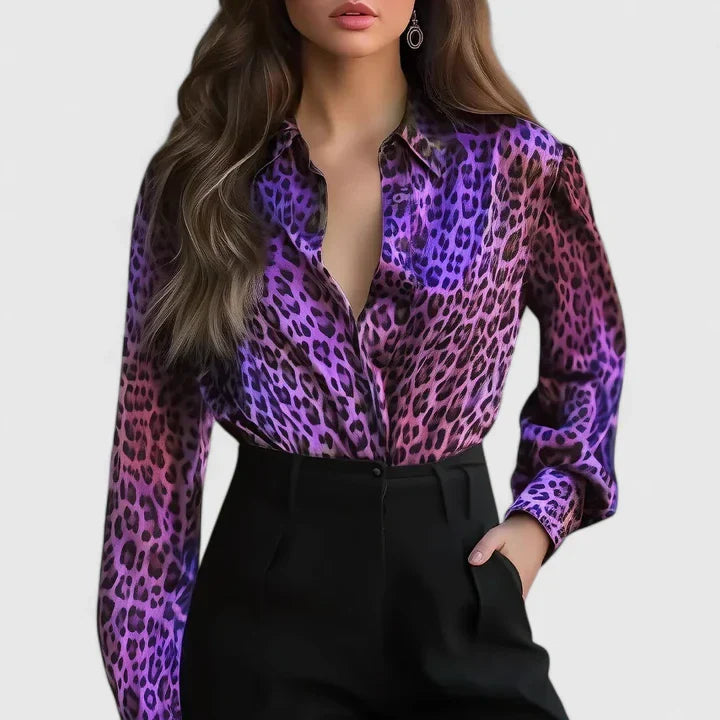 Fleur | Elegante Langärmlige Damenbluse mit Leopardenmuster – Stilvolle Bluse für Büro und Abendveranstaltung 3