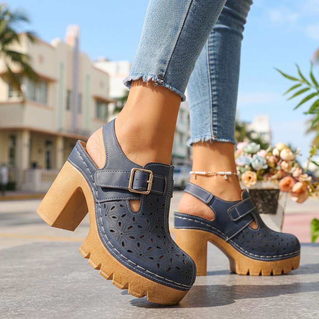 Florian | Clogs Damen Plateau Cutout Blockabsatz Vintage Stil 3