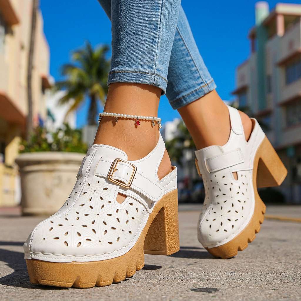 Florian | Clogs Damen Plateau Cutout Blockabsatz Vintage Stil 4