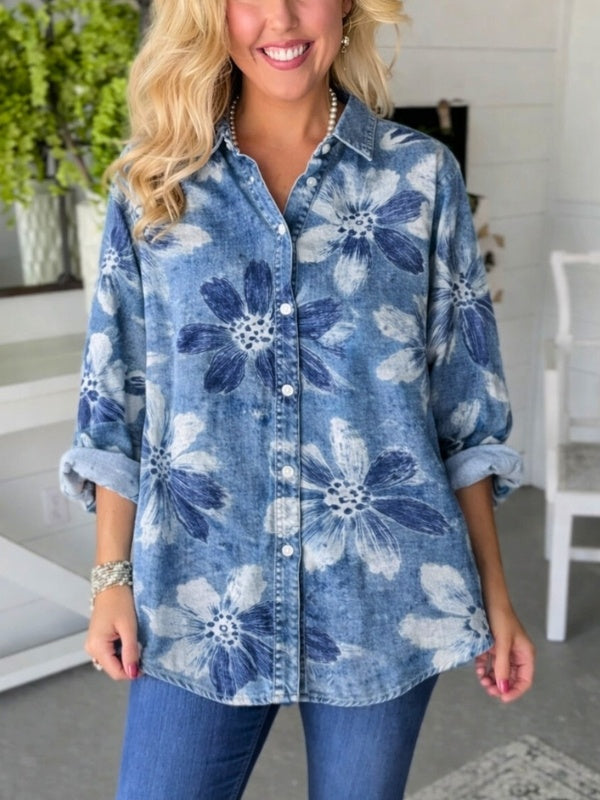 Florin | Entspanntes Herren Jeanshemd mit Blumenmuster 1