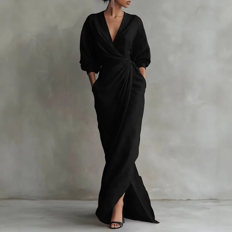 Gina | Elegantes Maxikleid Langarm für Hochzeitsgast – Figurbetont & Festlich 4