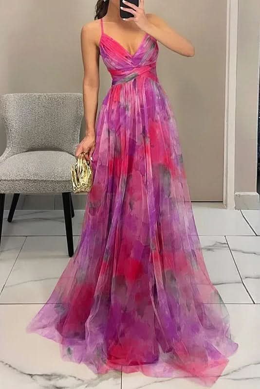 Grace | Lebendiges Maxikleid aus Tüll mit Aquarellblumenmuster 4