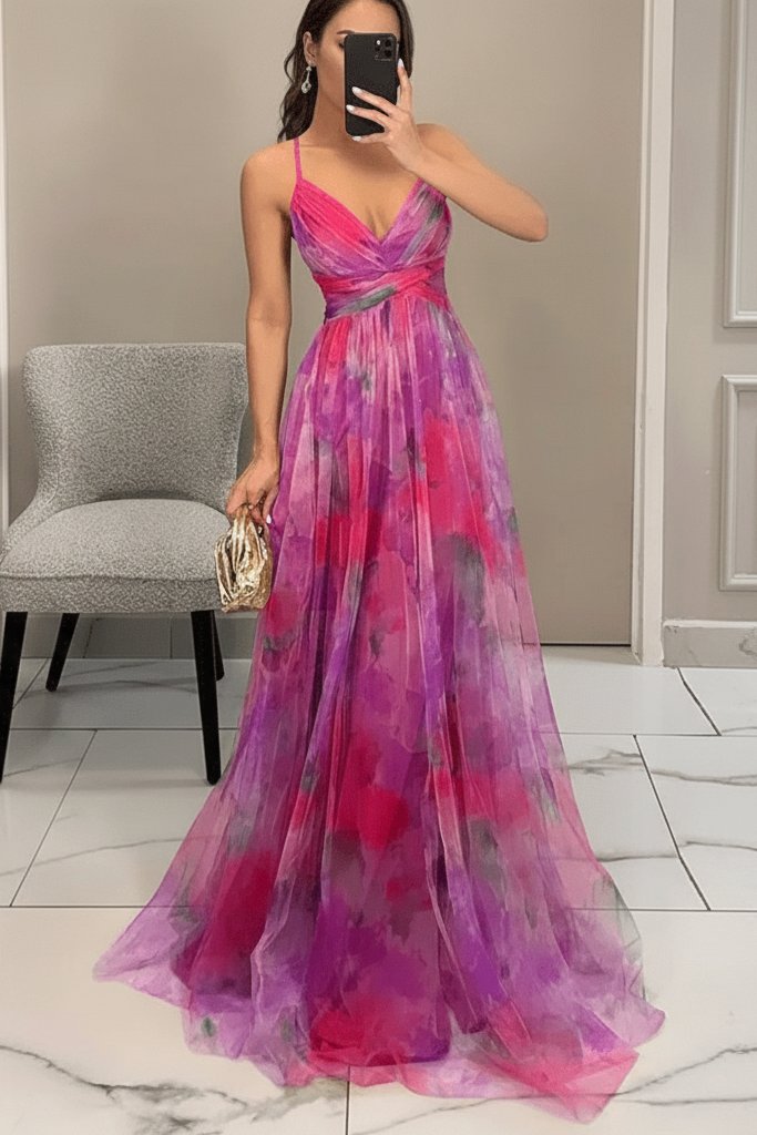 Grace | Lebendiges Maxikleid aus Tüll mit Aquarellblumenmuster 8