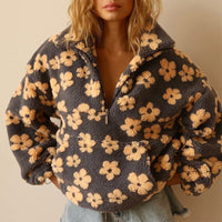 Klaudia | Oversize Teddy Fleece Pullover mit Blumenmuster und Halbzip