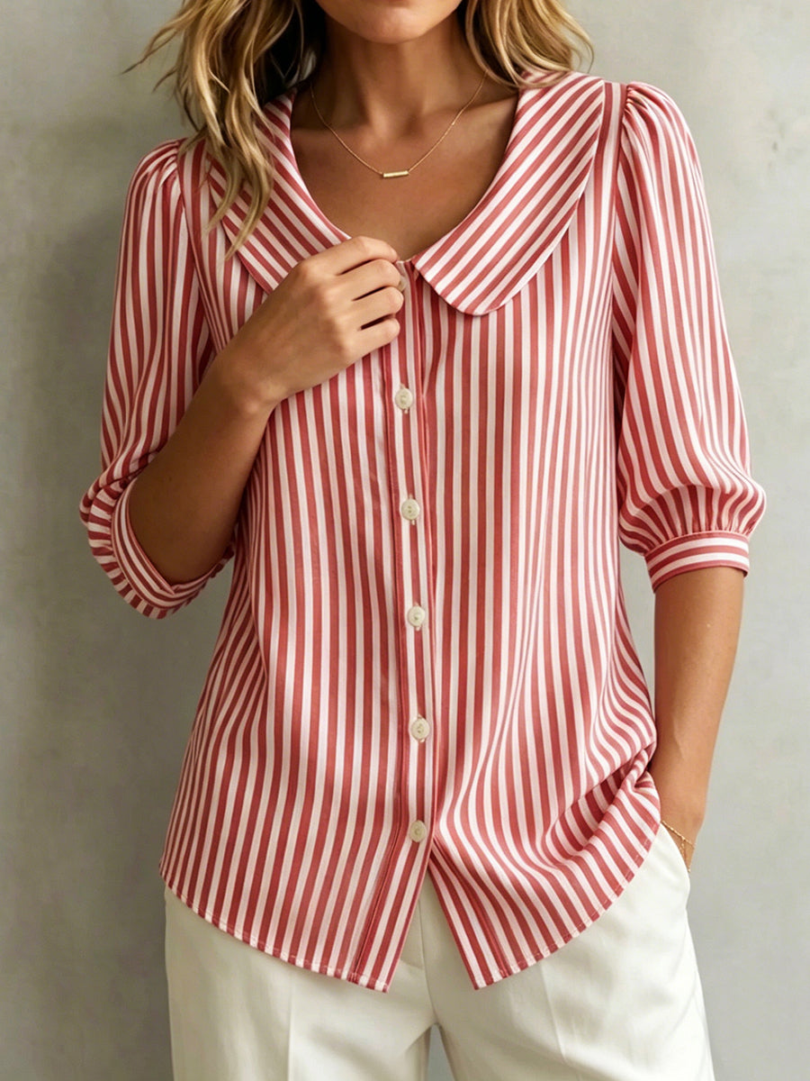 Gretje | Elegante, Atmungsaktive Damenbluse – Gestreift, Bequem & Perfekt für Jeden Anlass 0