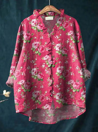 Luna | Moderne und bequeme Leinenbluse mit Blumenmuster