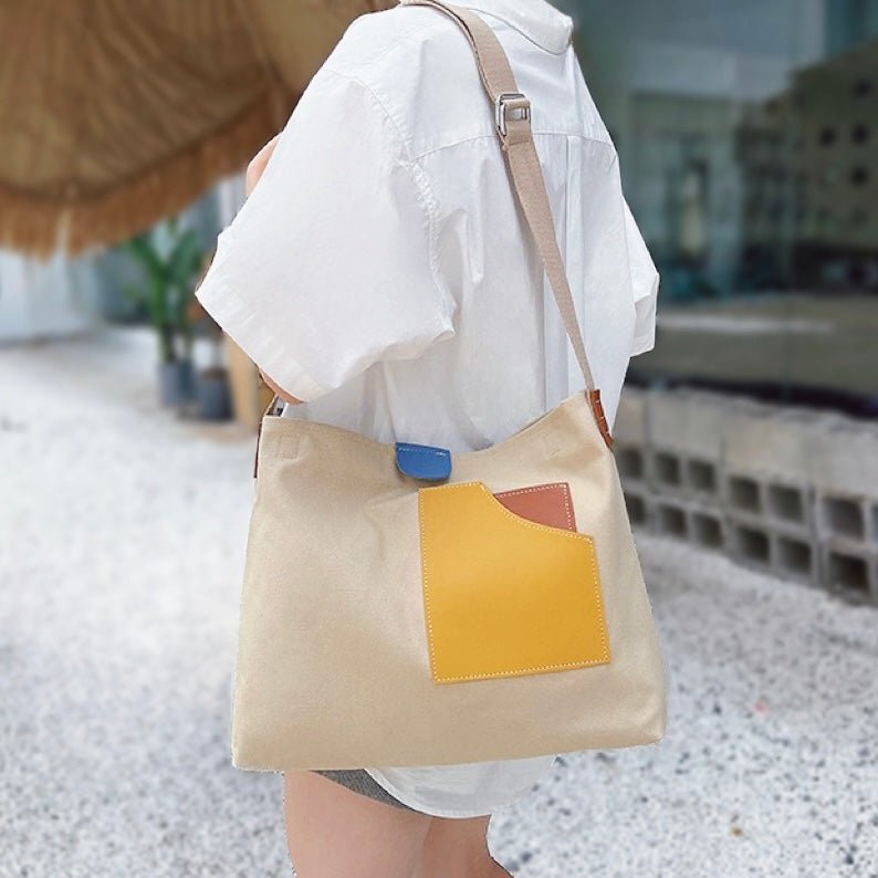 Hazel | Tragetasche aus Canvas mit Farbblockmuster 0