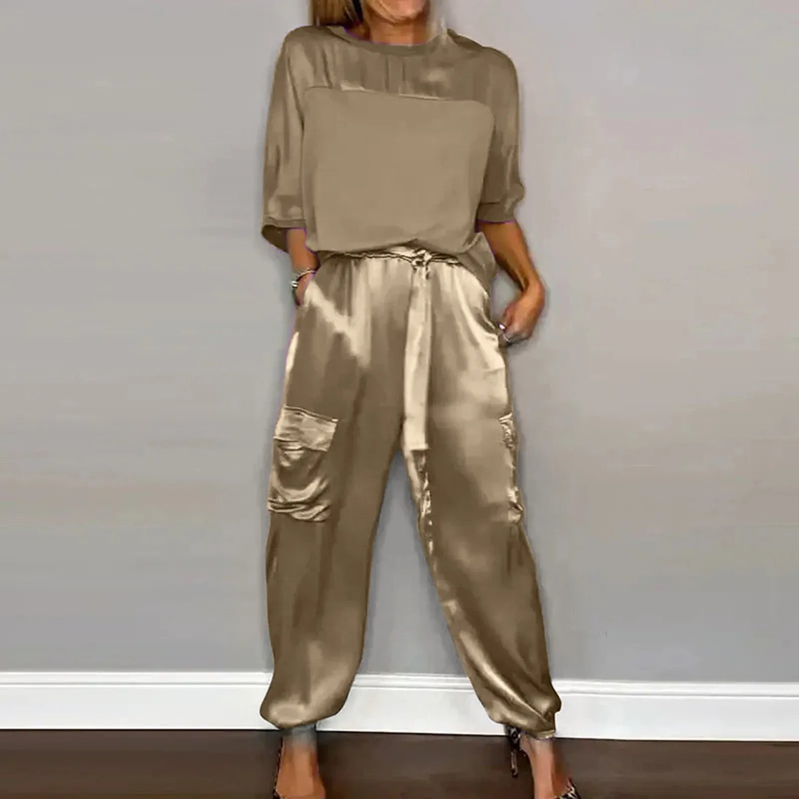 Heidi-Mode | Elegantes, Bequemes &amp; Vielseitiges Damen Satin Zweiteiler 0