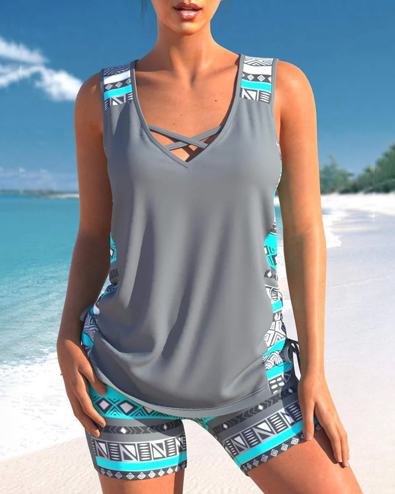Hera | Elegantes, Geometrisches Druck Tankini Set für den Sommer 0