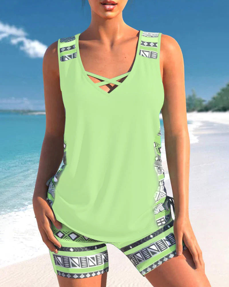 Hera | Elegantes, Geometrisches Druck Tankini Set für den Sommer 1