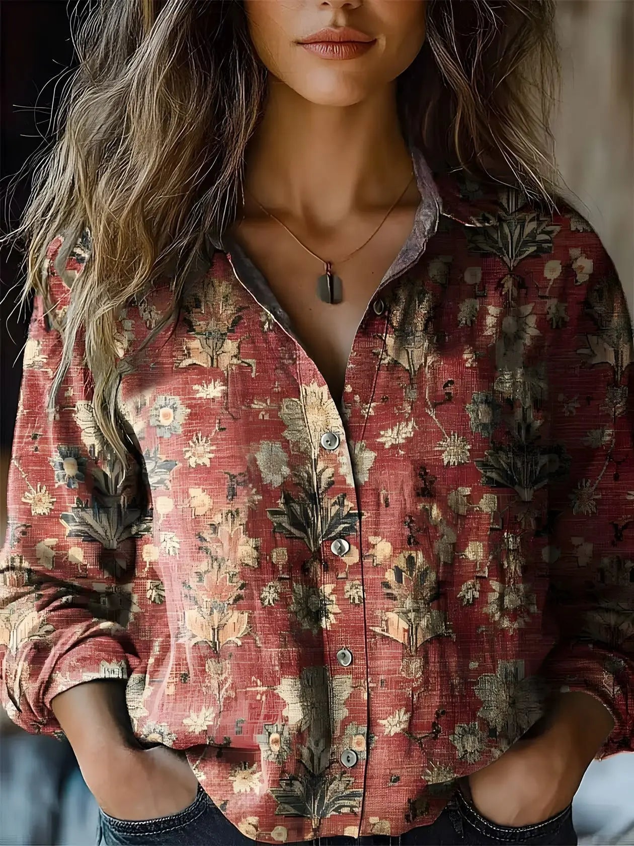 Herbst | Vintage Floral Shirt Langarm Damen Casual Stil 6