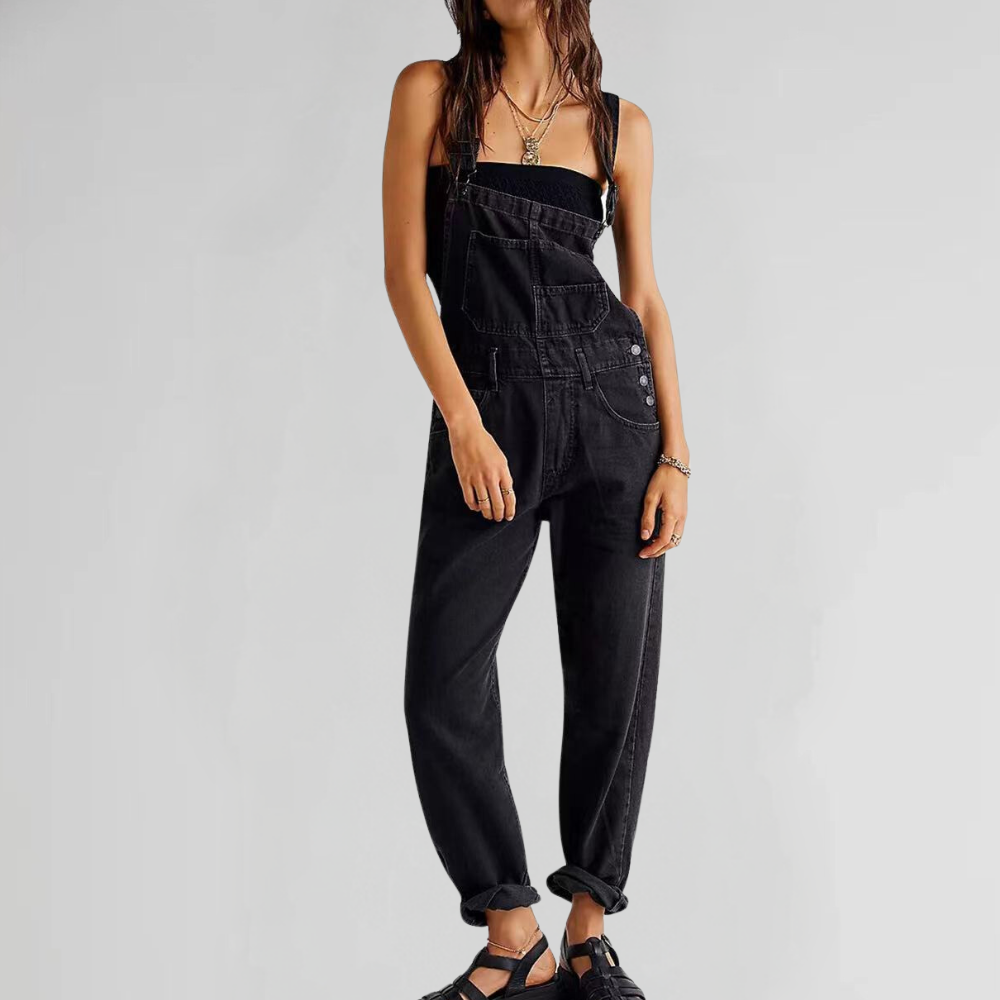 Hilda | Figurbetonte Damen-Latzhose aus strapazierfähigem Denim mit Kreuzträger-Design 0