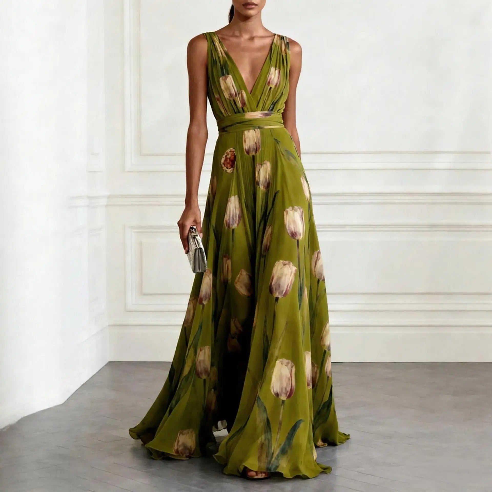 Isabella | Elegantes Maxikleid Festlich für Hochzeitsgäste – Fließender Chiffon mit Botanischem Druck 5