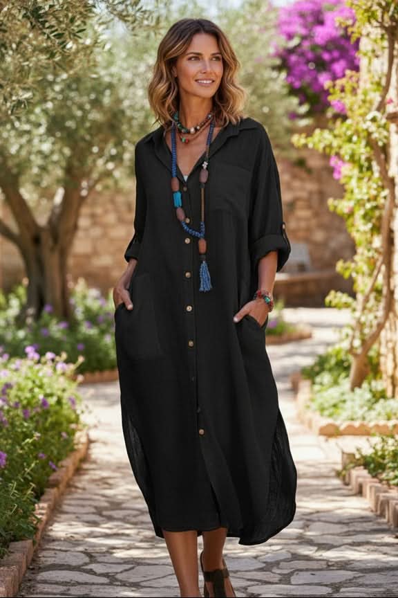 Isabella | Lässiges und entspanntes Leinen-Midi-Hemdkleid 1