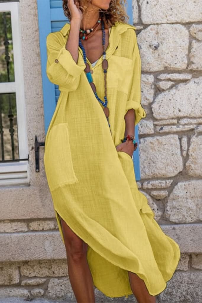 Isabella | Lässiges und entspanntes Leinen-Midi-Hemdkleid 4