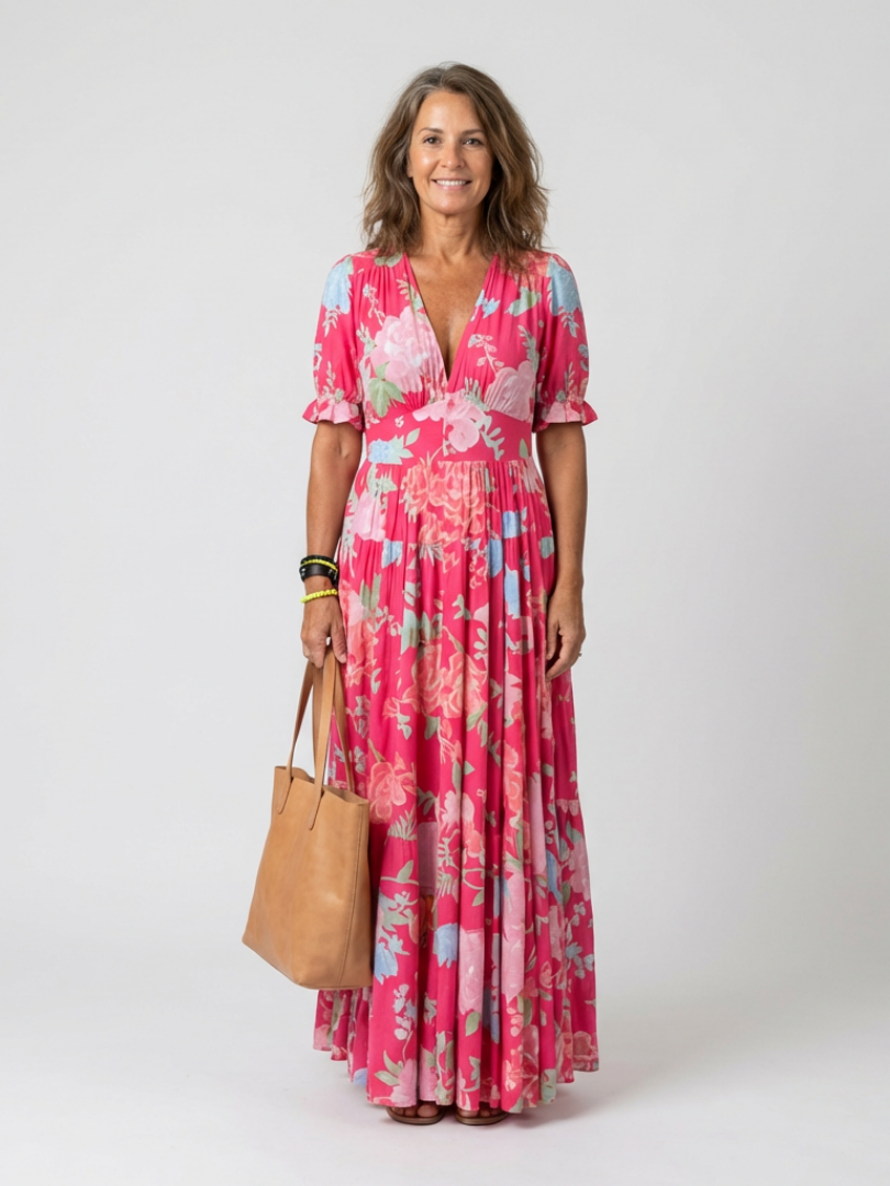 Isla | Elegantes Midikleid Sommer mit Floralen Mustern & Flatterärmeln 0