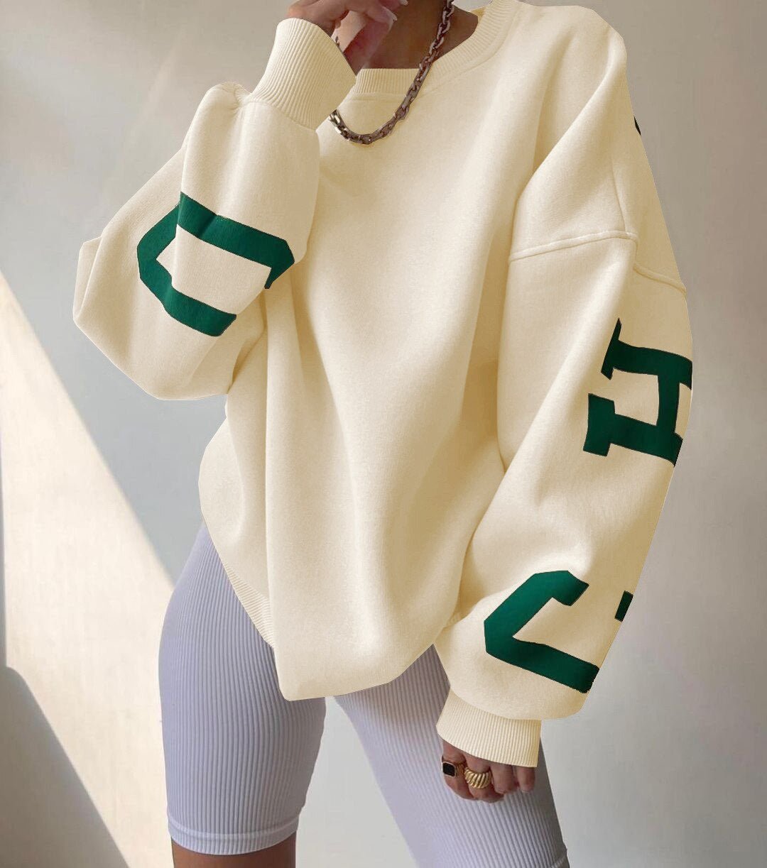 Isla | Oversized Damen-Pullover mit Fleecefutter, Rundhalsausschnitt und College-Ärmeln 0