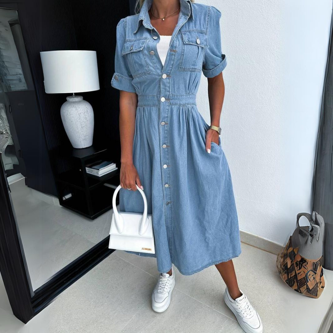 Jade | Feminines, Bequemes & Stilvolles Damenkleid aus Denim – Midi-Design mit Knopfverschluss 1