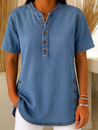 Lena | Zeitlose und elegante Henley Bluse mit kurzen Ärmeln