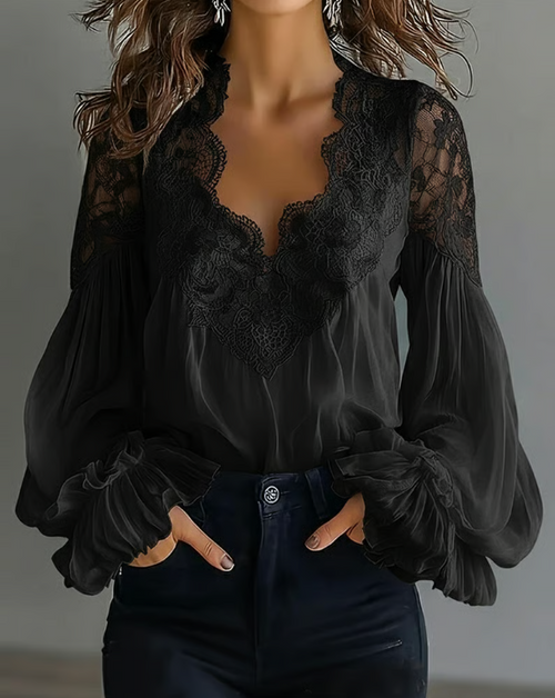 Katia | Elegante Damenbluse mit Floraler Spitze für Festliche Anlässe 1