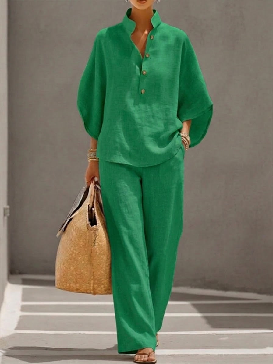 Liana | Damen Set Elegant Sommer Luftig Relaxed Fit Palazzo-Hose 2