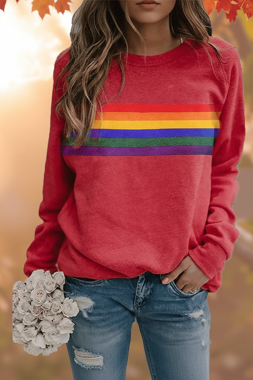 Lily | Damen-Pullover mit Regenbogenstreifen und Rundhalsausschnitt in lockerer Passform 0