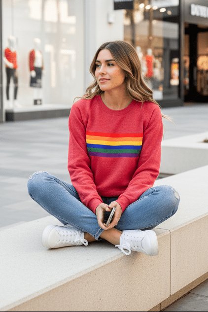 Lily | Damen-Pullover mit Regenbogenstreifen und Rundhalsausschnitt in lockerer Passform 2