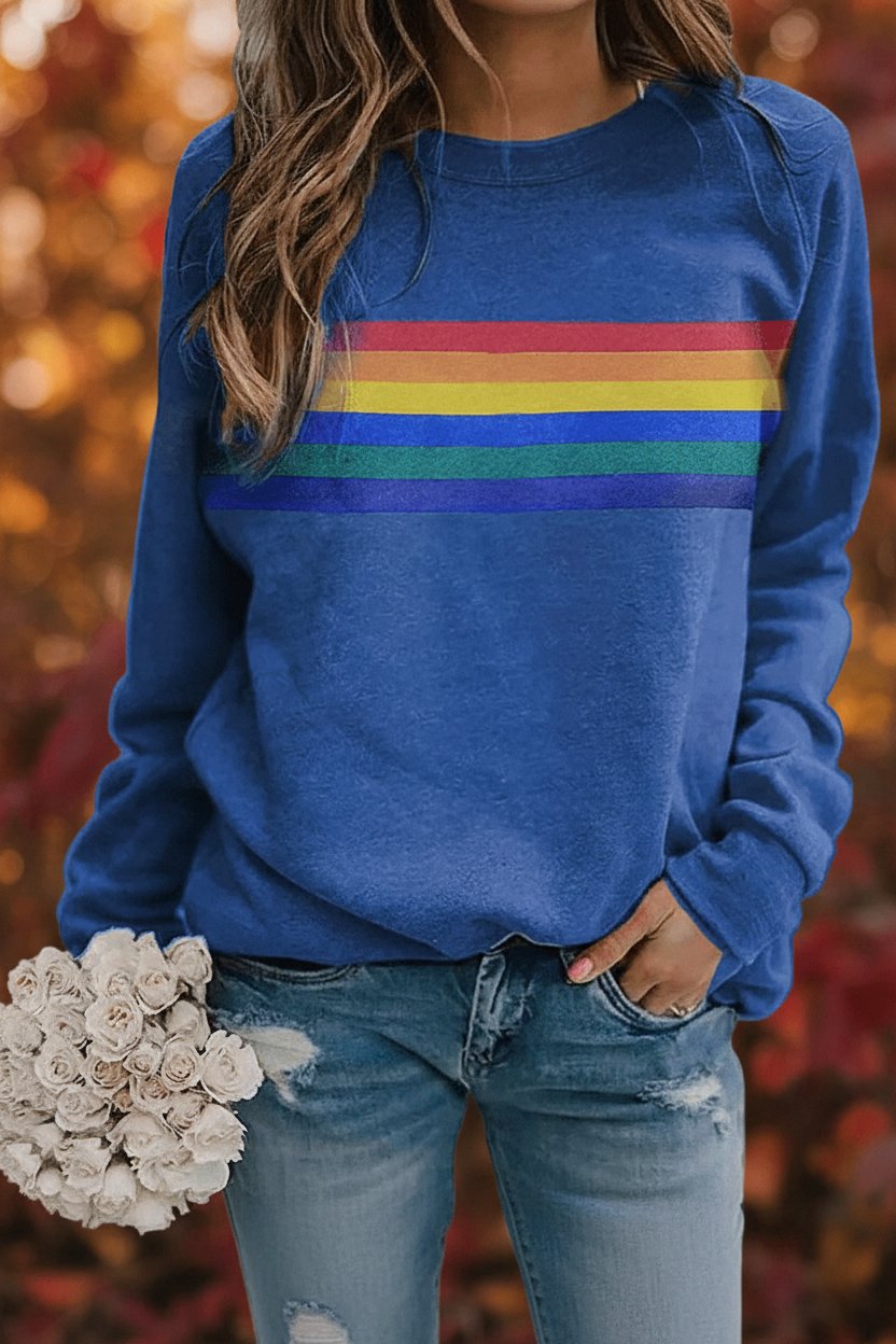 Lily | Damen-Pullover mit Regenbogenstreifen und Rundhalsausschnitt in lockerer Passform 6