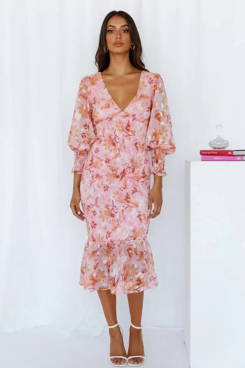 Lina | Damenkleid Hochzeitsgast Festlich Blumenmuster Elegant Fließend 3