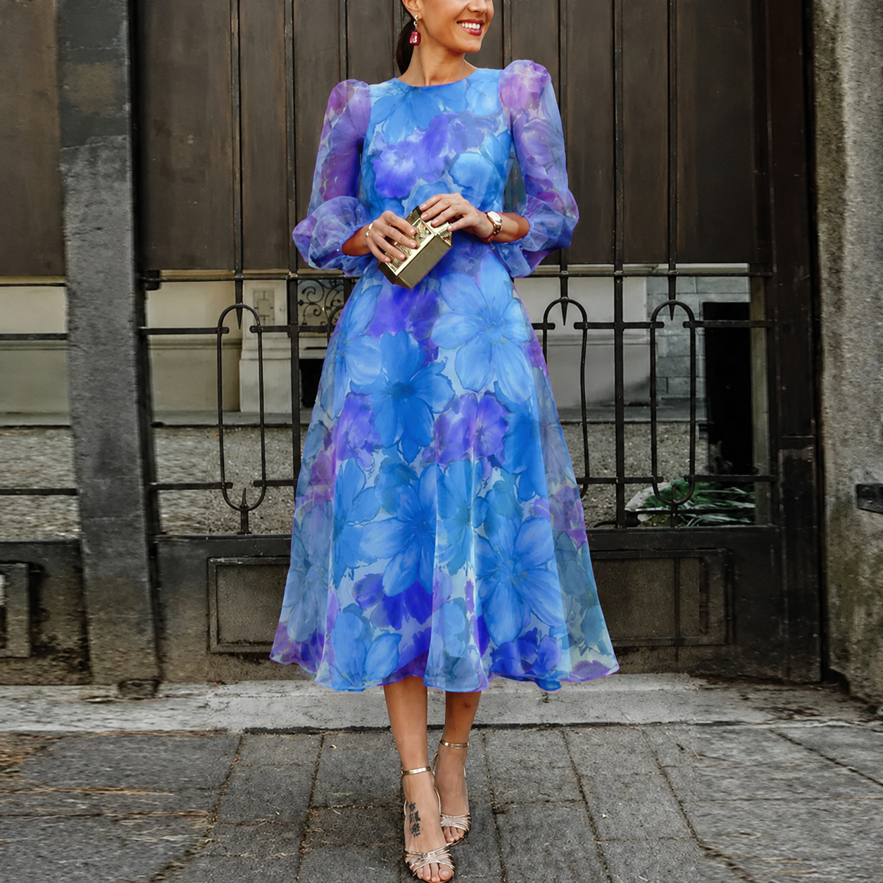 Lina | Hochzeitsgästekleid Chiffon Floral Elegant A-Linie 1