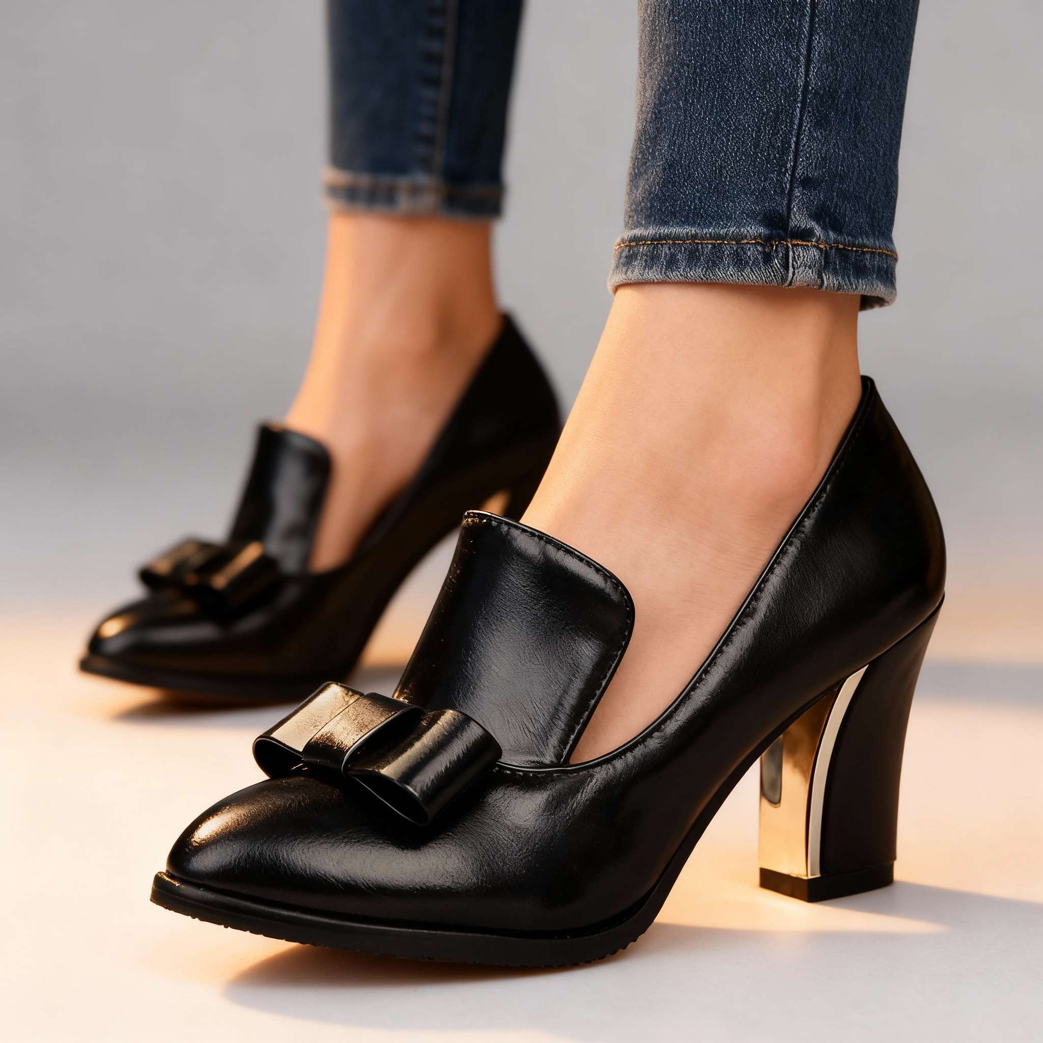 Liora | Damen Loafer Pumps Blockabsatz Elegant Schleifendetail 0
